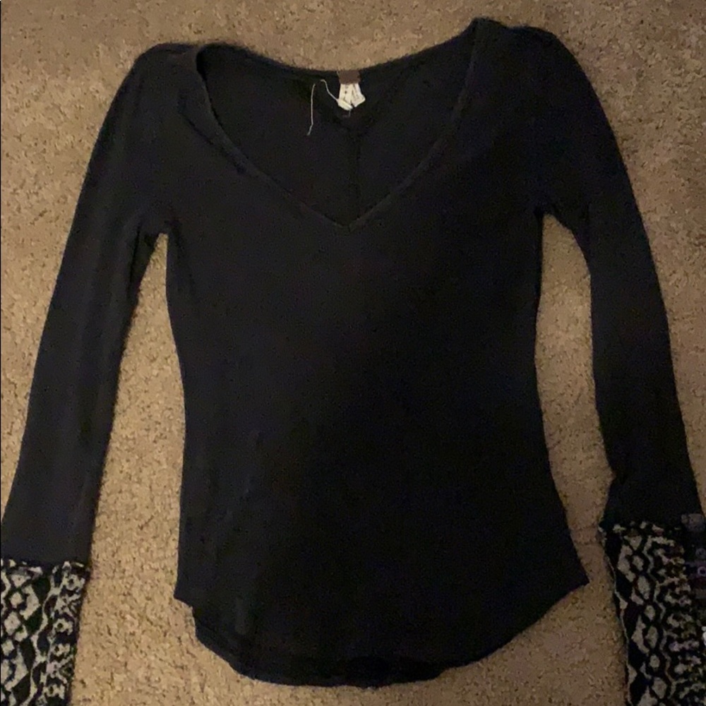 free people black v neck long sleeve